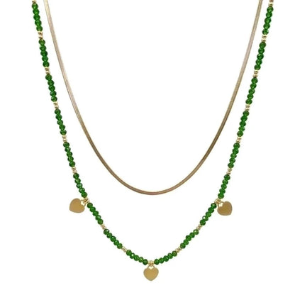 Bohemian Heart Shape 304 Stainless Steel Crystal Beads Gold Plated Plating Stainless Steel Necklaces