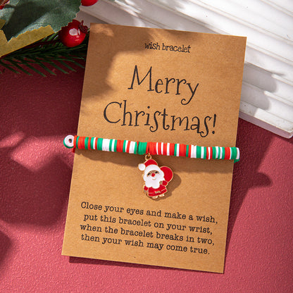Christmas Bracelet Soft Clay Christmas Ornament Santa Claus Pendant Bracelet Snowflake Reindeer Bracelet