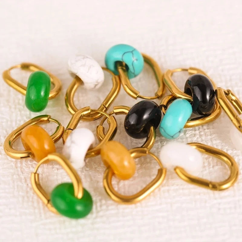 1 Pair Minimalist Geometric Plating 304 Stainless Steel Natural Stone Drop Earrings