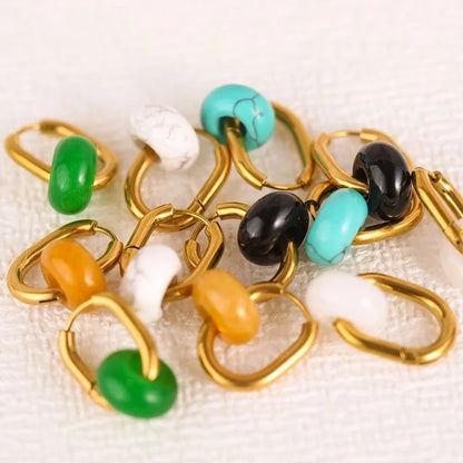 1 Pair Minimalist Geometric Plating 304 Stainless Steel Natural Stone Drop Earrings