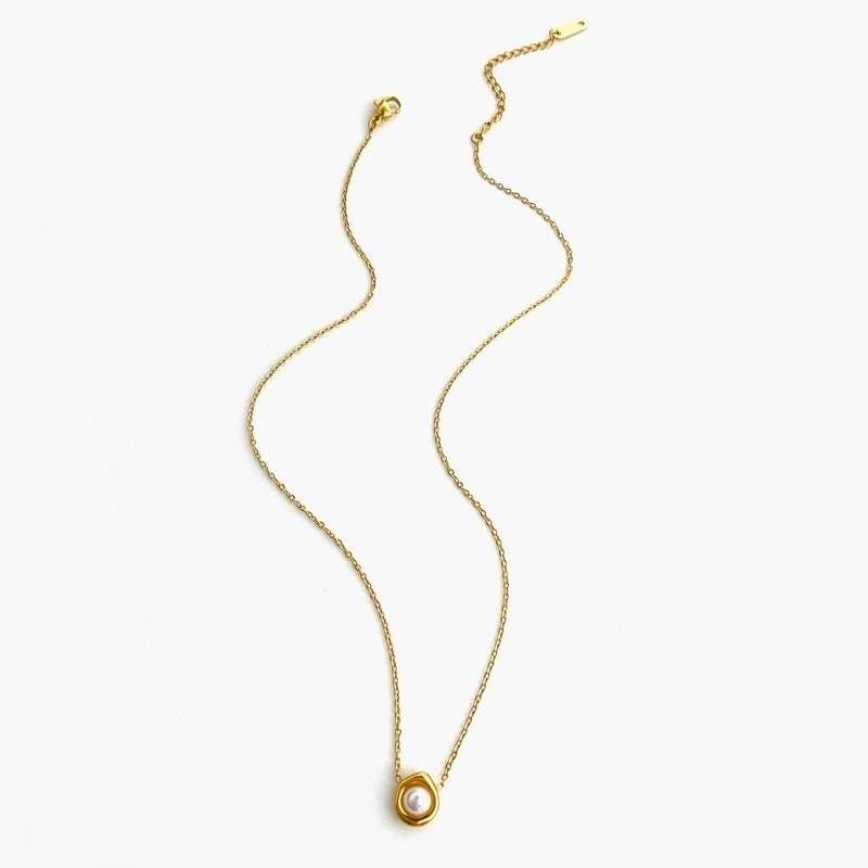 Elegant Retro French Style SUNFLOWER (Jz001) Pearl 316L Stainless Steel Imitation Pearl Natural Stone 18K Gold Plated Beaded Inlay Pendant Necklace