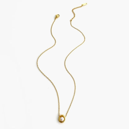 Elegant Retro French Style SUNFLOWER (Jz001) Pearl 316L Stainless Steel Imitation Pearl Natural Stone 18K Gold Plated Beaded Inlay Pendant Necklace