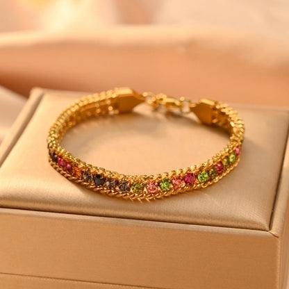 Minimalist Classic Style Color Block 304 Stainless Steel 18K Gold Plated Zircon Bracelets In Bulk