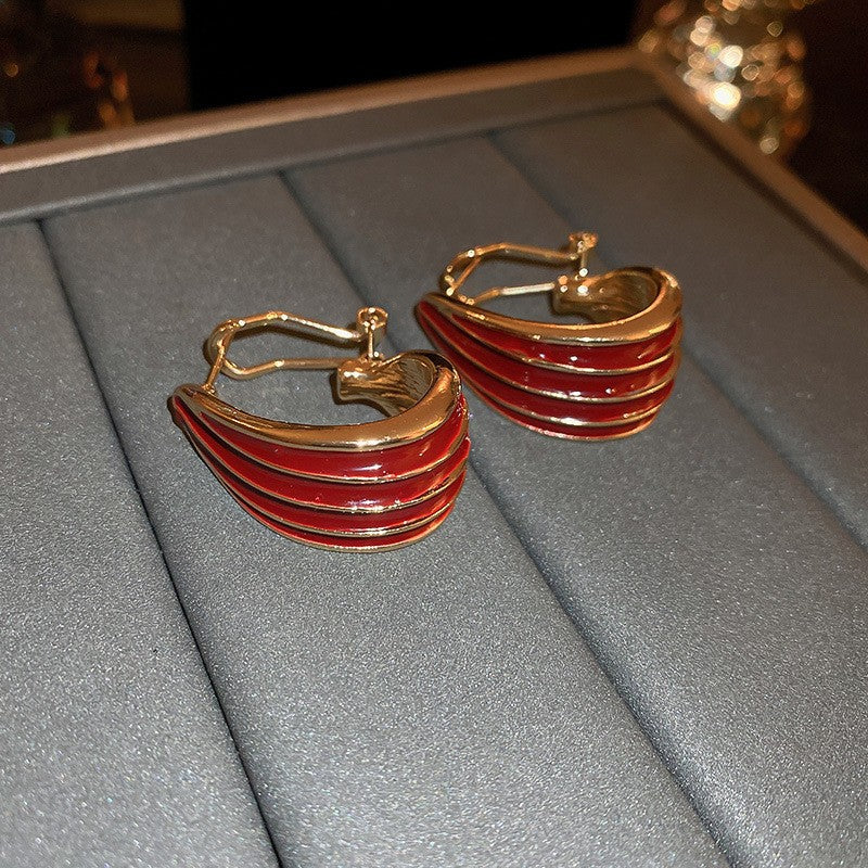 Luxurious Stripe Quadrilateral Round Leaf Bowknot Geometric Heart Droplet Copper Oil Dripping Earrings