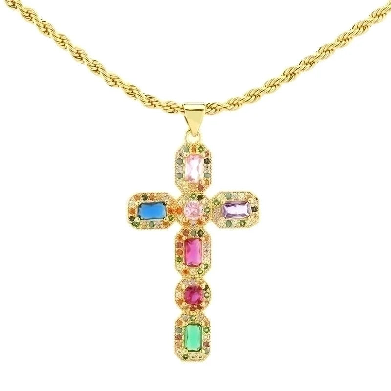 Minimalist Cross Heart Shape Copper 18k Gold Plated Zircon Pendant Necklace In Bulk