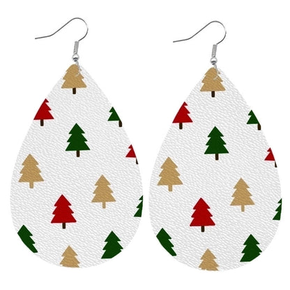 1 Pair Minimalist Classic Style Streetwear Christmas Tree Water Droplets Snowflake Pu Leather Drop Earrings