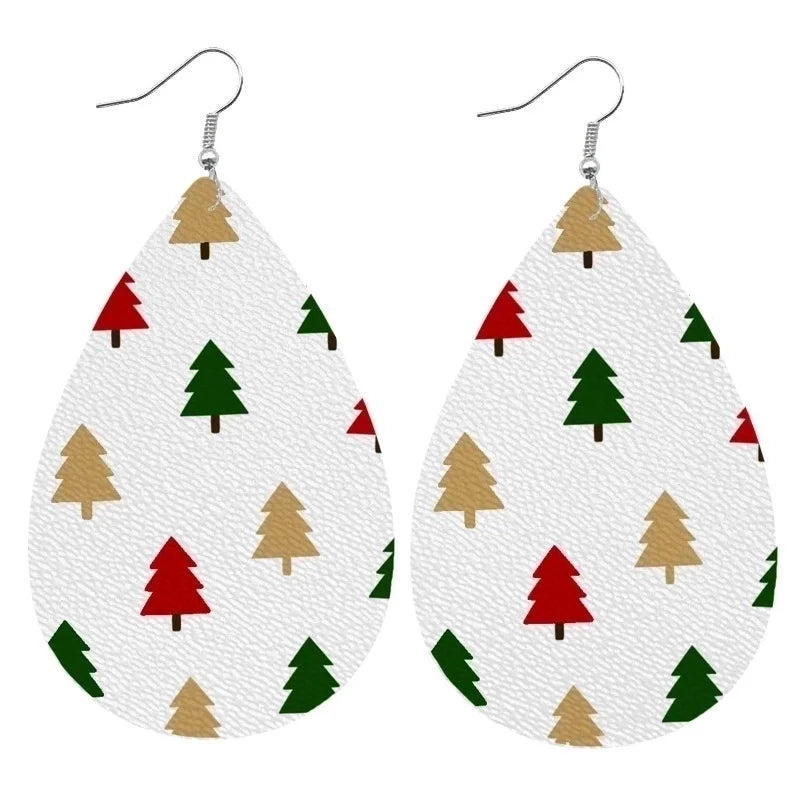 1 Pair Minimalist Classic Style Streetwear Christmas Tree Water Droplets Snowflake Pu Leather Drop Earrings
