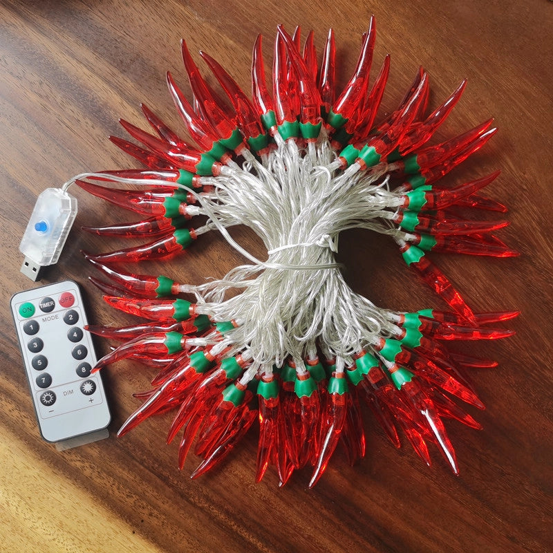 LED Red Pepper Colored Lights String Lights Flashing Lights New Year Christmas Holiday Decorative Atmosphere Lights New Year Home Layout Lighting