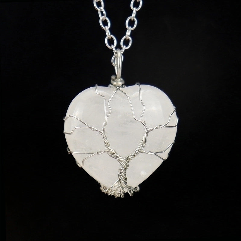 Minimalist Heart Shape Natural Stone Ferroalloy Knitting Pendant Necklace