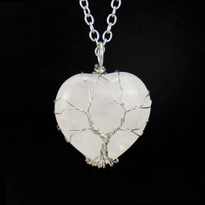 Minimalist Heart Shape Natural Stone Ferroalloy Knitting Pendant Necklace