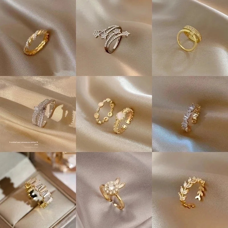 Elegant Lady Heart Shape Crown Flower Copper Inlay Artificial Pearls Zircon Open Rings