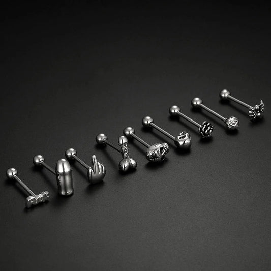 Fashion Rose Spider Skull Stainless Steel Plating Tongue Nail