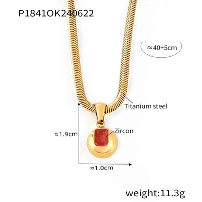 Elegant Minimalist Round 304 Stainless Steel Zircon 18K Gold Plated Inlay Pendant Necklace