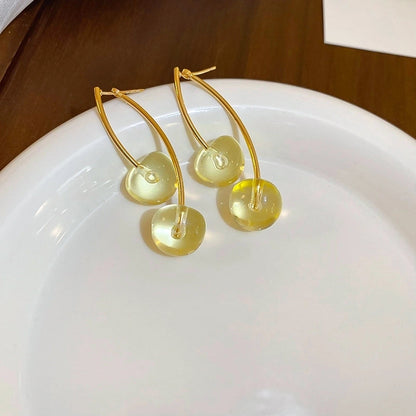1 Pair Cute Sweet Cherry Resin Copper Drop Earrings