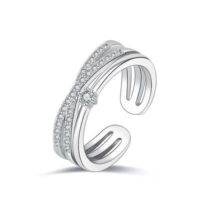 Ins Style Minimalist Lines Copper Zircon Open Ring In Bulk