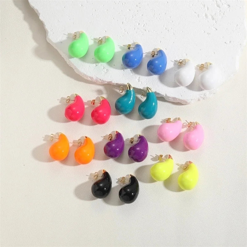 1 Pair Minimalist Water Droplets Epoxy Plating Brass 14k Gold Plated Ear Studs