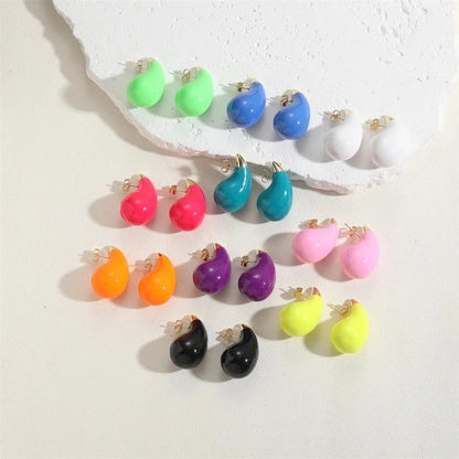 1 Pair Minimalist Water Droplets Epoxy Plating Brass 14k Gold Plated Ear Studs