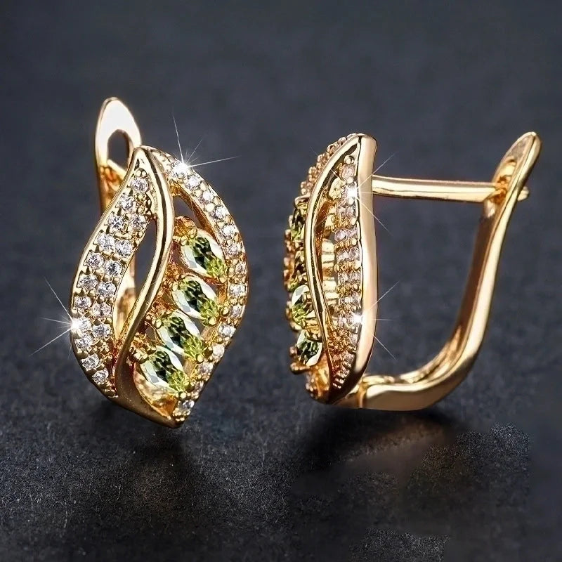 1 Pair Elegant Minimalist Leaf Plating Inlay Copper Zircon Earrings