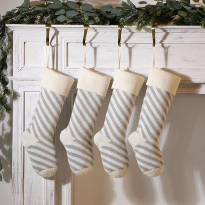 18 Amazon Knitted Christmas Gift Bag Decorative Stocking Wool Christmas Stocking Pendant Cane Candy Oblique Striped Gift Bag
