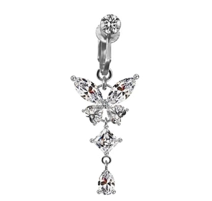 1 Piece Belly Rings Sexy Heart Shape Butterfly Planet 316L Stainless Steel Alloy Plating Inlay Acrylic Rhinestones Glass White Gold Plated Gold Plated