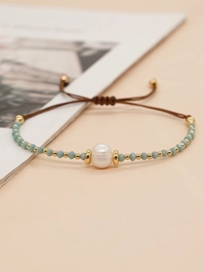 Artificial Crystal Freshwater Pearl Copper Beaded Braid Pentagram Bracelets