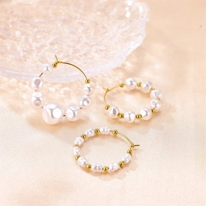 1 Pair Sweet Irregular Beaded 304 Stainless Steel Baroque Pearls Pearl Earrings