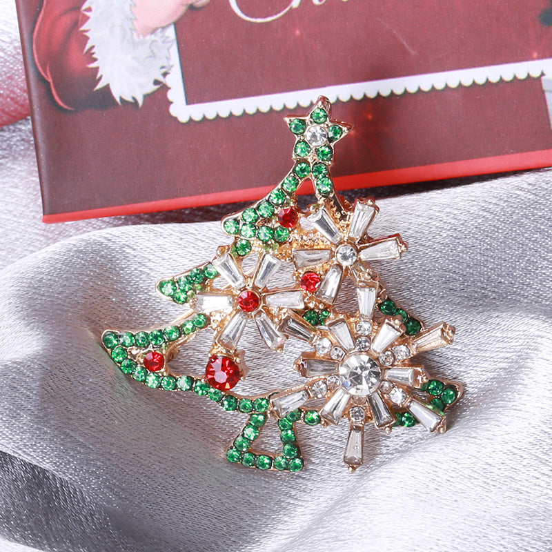 Fashion Pin Christmas Tree Alloy Inlay Rhinestones Women'S Brooches