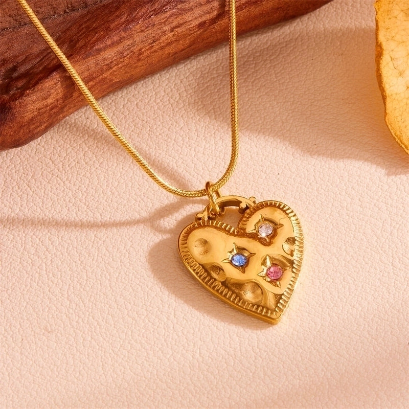 Elegant Minimalist Streetwear Heart Shape Rectangle Titanium Steel 18K Gold Plated Pendant Necklace