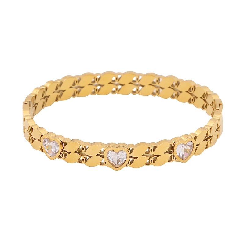 Minimalist Leaves Flower Bow Knot 304 Stainless Steel 18K Gold Plated Zircon Bangle In Bulk