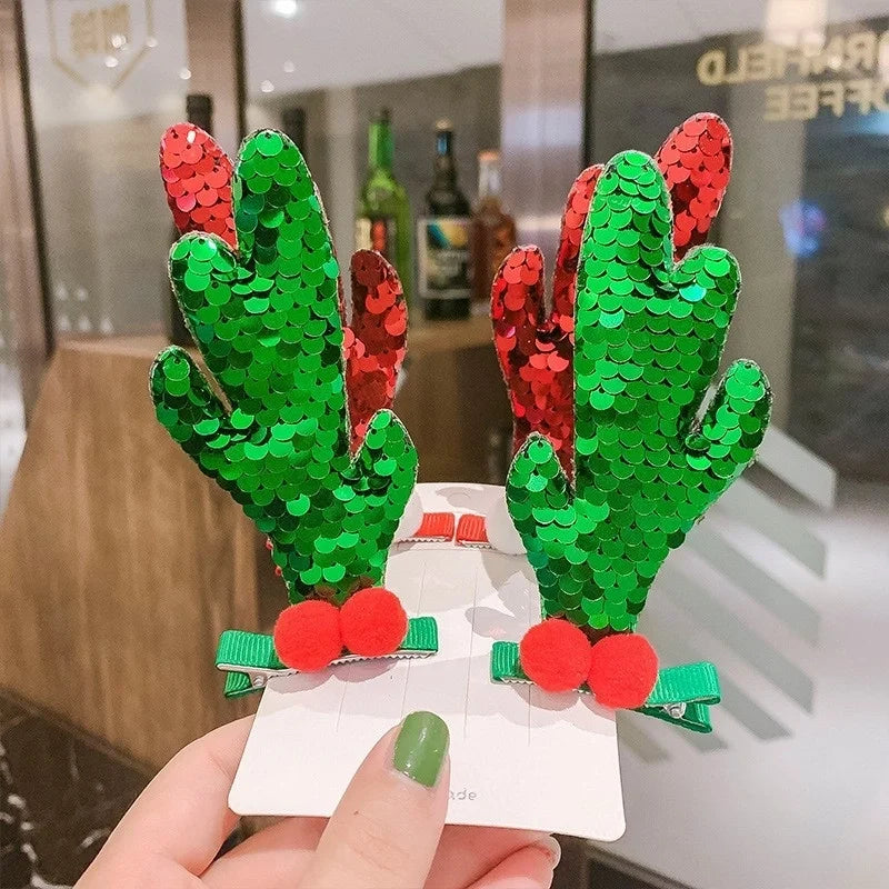 Cartoon Style Christmas Tree Antlers Sequin Sequins Hair Clip 1 Pair