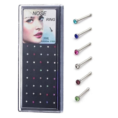 1 Set Nose Rings & Studs Minimalist Round 316L Stainless Steel Inlay Rhinestones