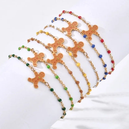 2 Pieces Cartoon Style Cute Gingerbread Stainless Steel Bracelets In Bulk Christmas