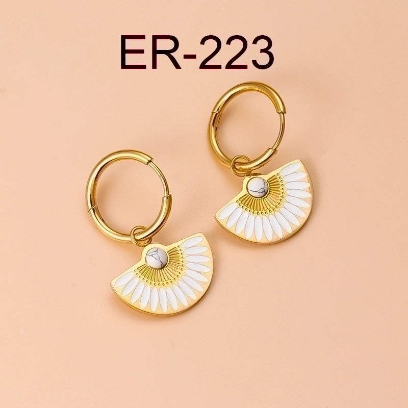 1 Pair Bohemian Sector Enamel 304 Stainless Steel Turquoise Stainless Steel Earrings