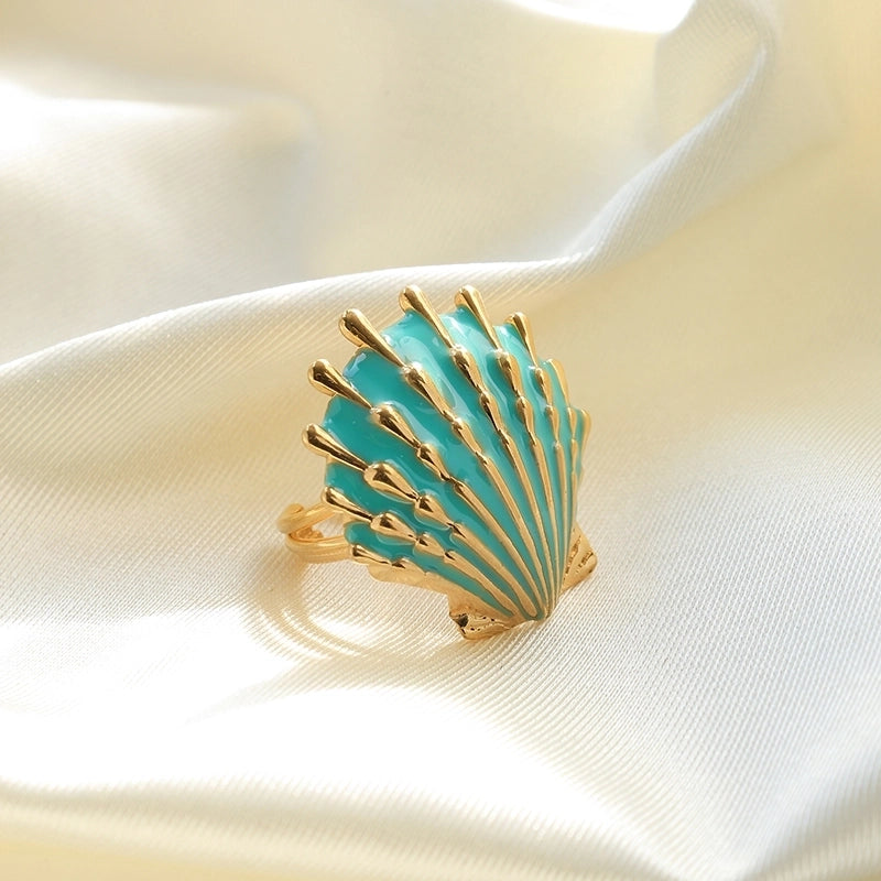 Casual Vacation Beach Shell 304 Stainless Steel 14K Gold Plated Enamel Plating Open Rings