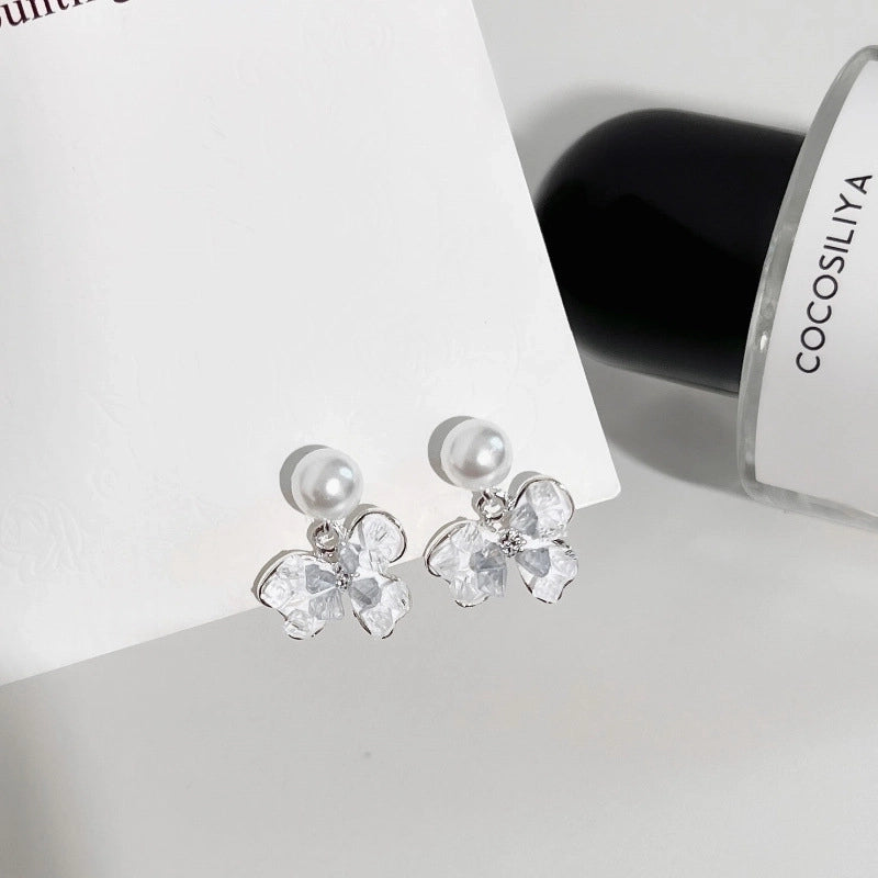 1 Pair Fashion Leaf Flower Bow Knot Imitation Pearl Alloy Rhinestones Earrings