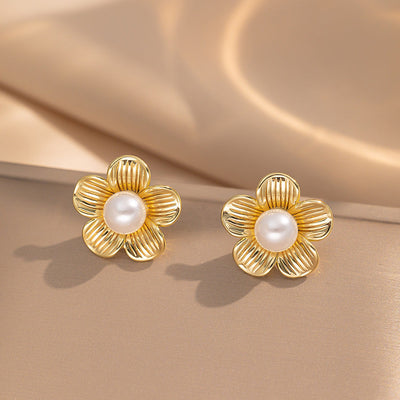 2 Pieces Moderate Luxury Flower Copper Diamond Inlay Stud Earrings