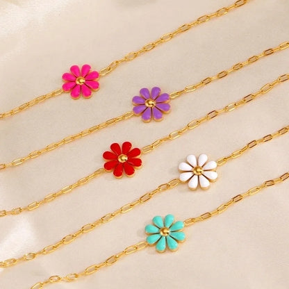2 Pieces Minimalist Classic Style Flower 304 Stainless Steel 18K Gold Plated Resin Bracelets In Bulk