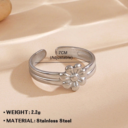 Minimalist Flower 304 Stainless Steel Plating Open Rings