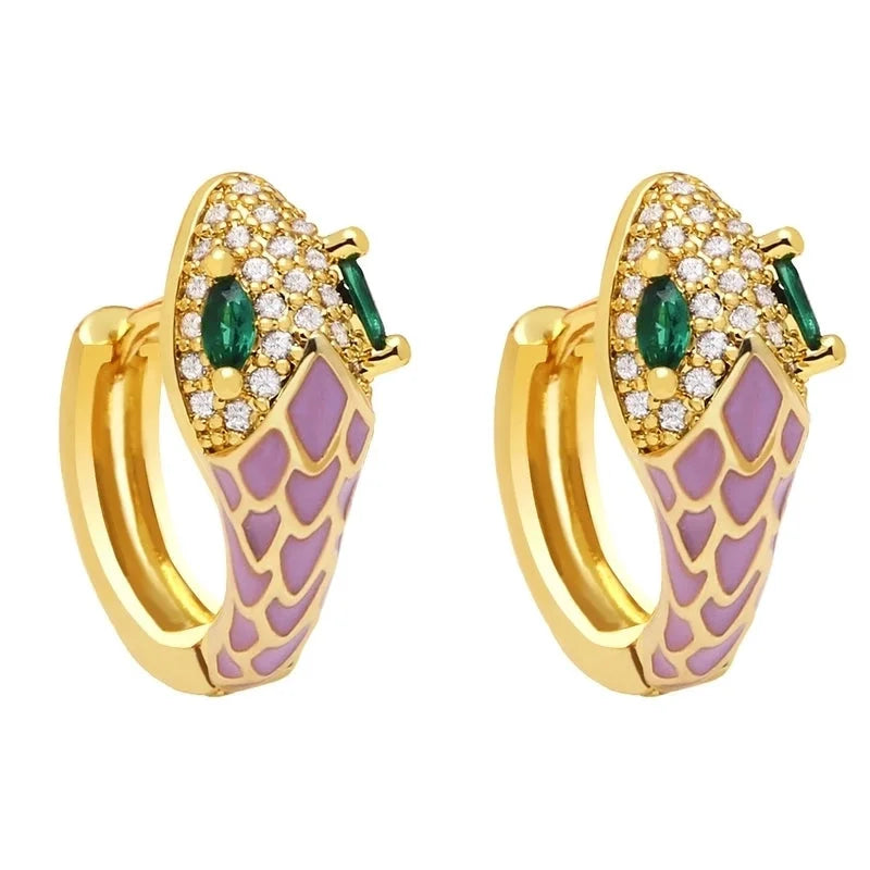 New Snake-shaped Ear Buckle Bohemian Color Oil Drop Earrings Copper Jewelry