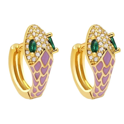 New Snake-shaped Ear Buckle Bohemian Color Oil Drop Earrings Copper Jewelry