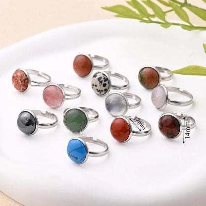 Casual Minimalist Round Spot Solid Color 304 Stainless Steel Natural Stone Opal Polishing Inlay Adjustable Ring