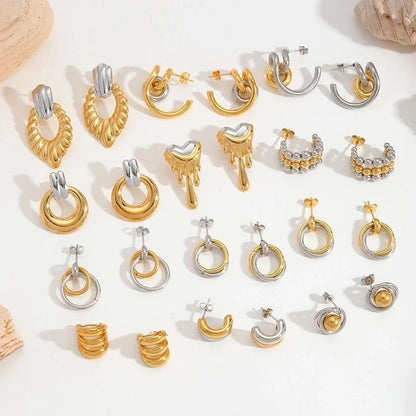 1 Pair Casual Basic Minimalist Irregular Round Heart Shape Mixed Metal 304 Stainless Steel 18K Gold Plated Ear Studs