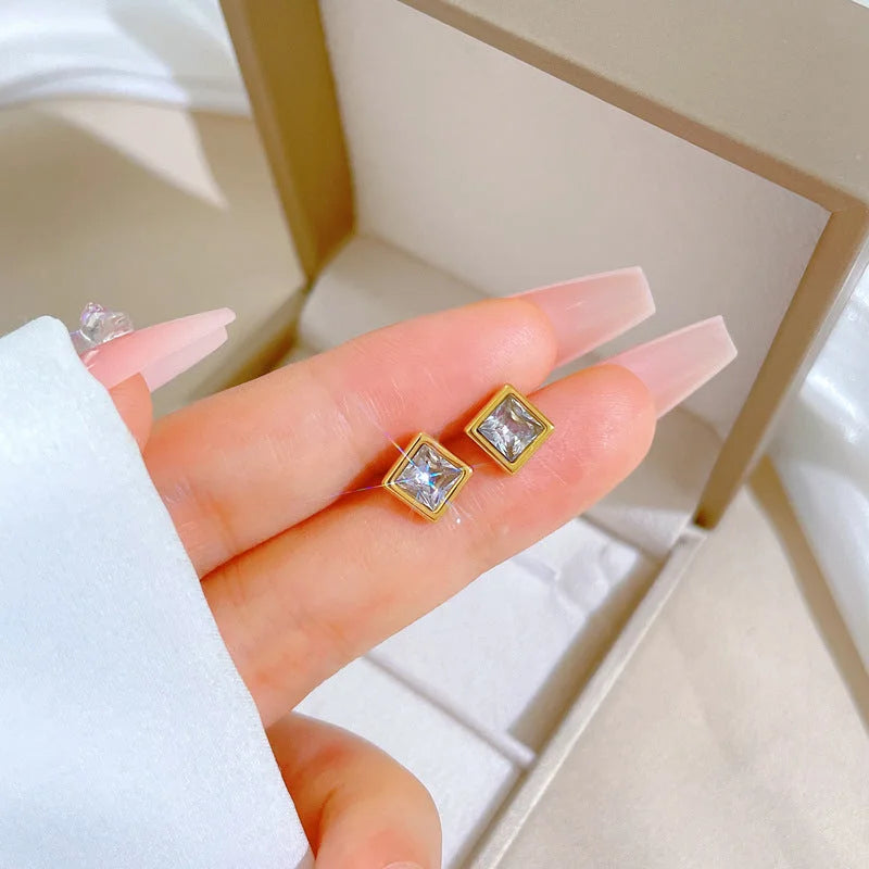 Korean Cosmos Geometric Titanium Steel Electroplating Earrings