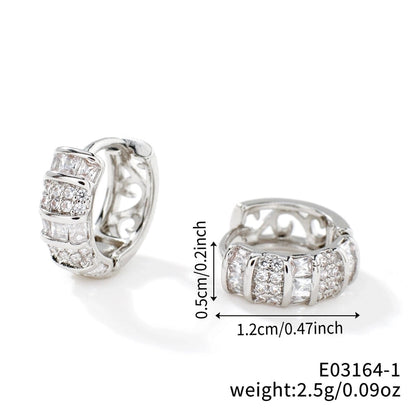 2 Pieces Glam Minimalist Shiny Geometric Inlay Copper Zircon K Gold Plated Earrings