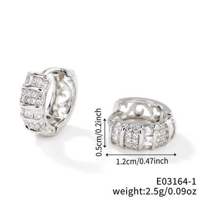 2 Pieces Glam Minimalist Shiny Geometric Inlay Copper Zircon K Gold Plated Earrings