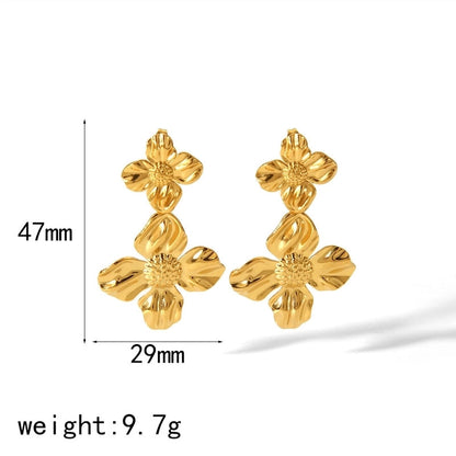 1 Pair Elegant Retro Flower Petal 304 Stainless Steel Drop Earrings