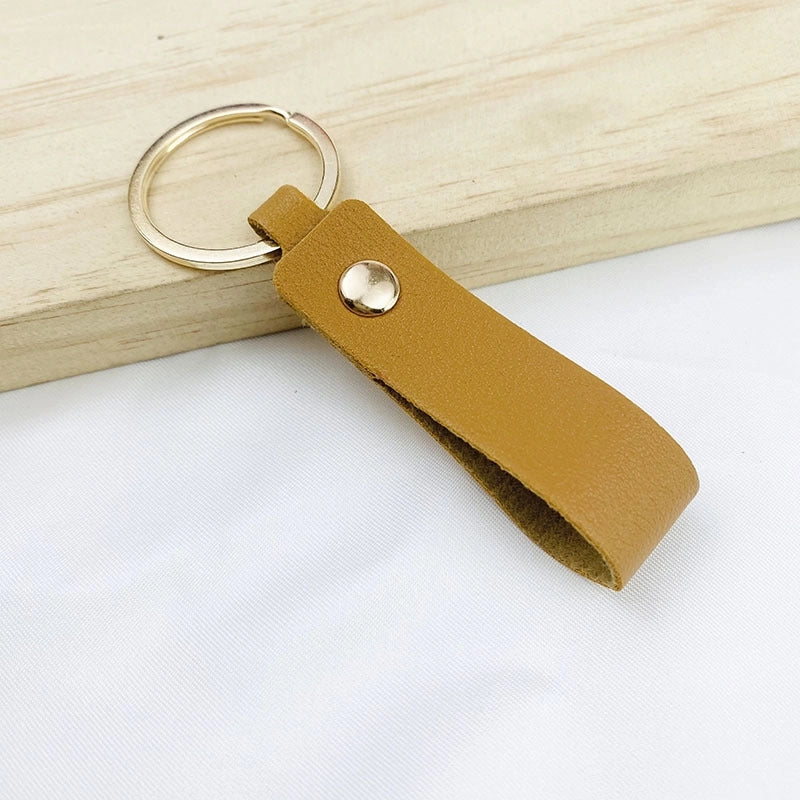 Creative Solid Color Pu Keychain Simple Couple Leather Car Key Ring Metal Universal Bag Strap Buckle Office Culture Accessories