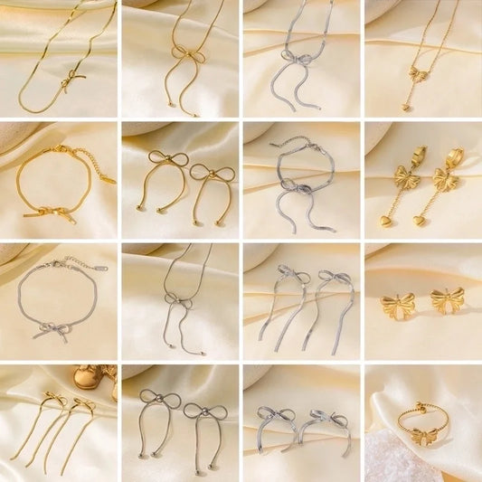 Elegant Sweet Streetwear Bow Knot Titanium Steel Plating Bracelets Earrings Necklace