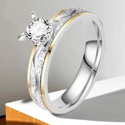 Minimalist Geometric Titanium Steel Zircon Mixed Metal Plating Rings