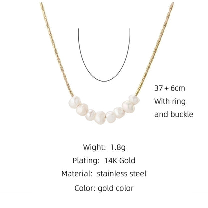 Fashion Round Flower 304 Stainless Steel 18K Gold Plated Pearl Plating Necklace